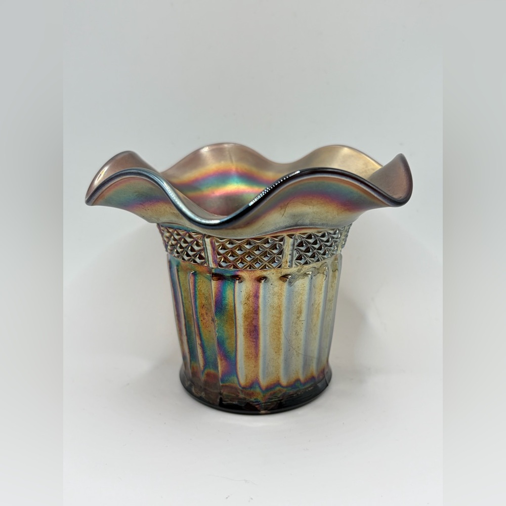 Vintage Northwood Amethyst Carnival Glass Luster Flute Hat Vase, Collectible